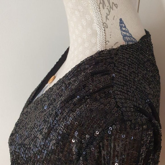 H&M Sequined Wrapover Long Sleeve Cropped Blouse in Black, Size S, UK 8 - Picture 8 of 10